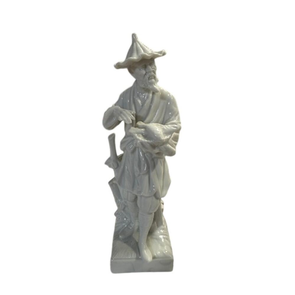Vintage Fitz and Floyd Blanc De Chine Chinese Figurine Man Holding Fish 8" Tall